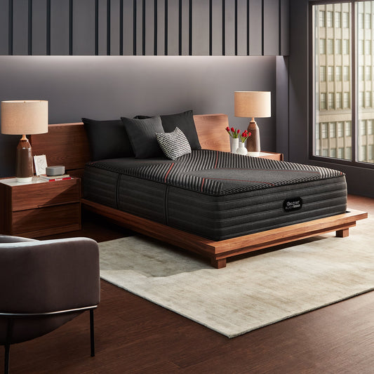 Beautyrest Black Hybrid C-Class Medium Mattress On Bed Frame In Bedroom