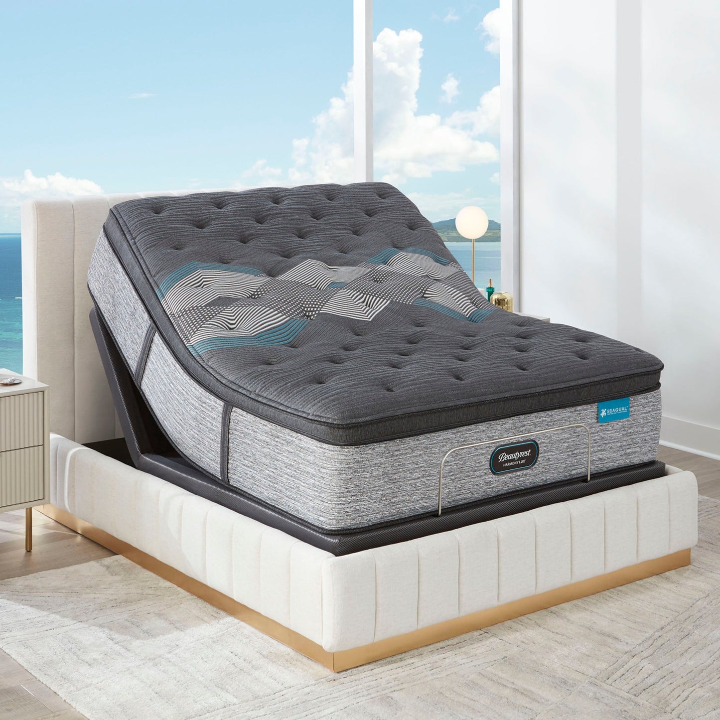 Beautyrest Harmony Lux Diamond Series Ultra Plush Pillowtop Mattress On Adjustable Base In Bedroom