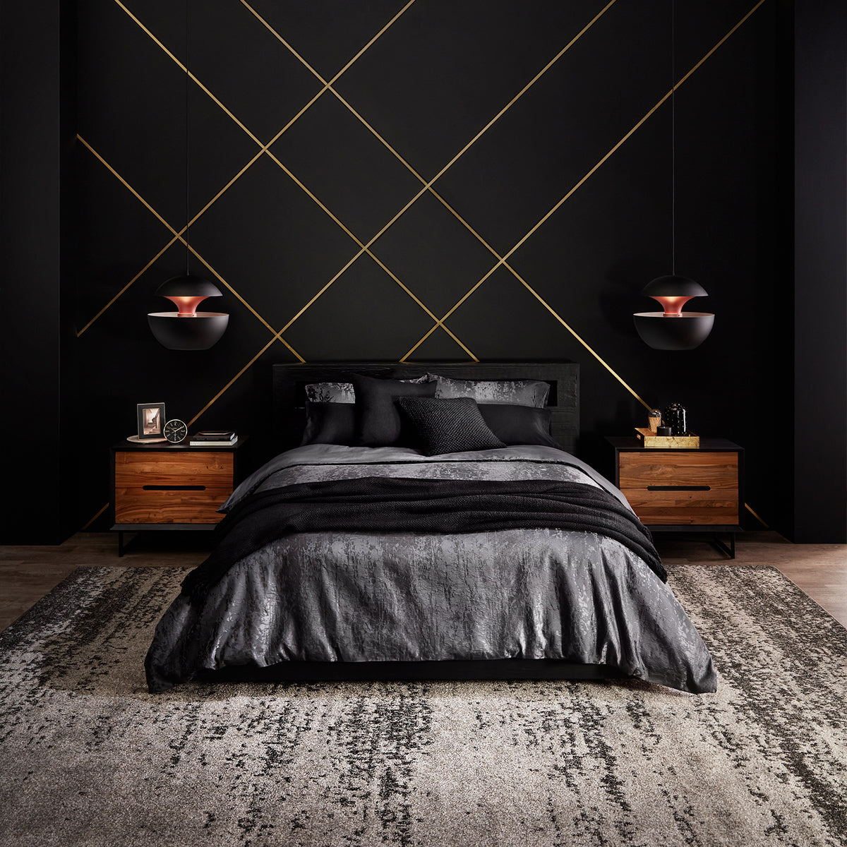 Beautyrest Black K-Class Firm Pillow Top Mattress With Comforter And Pillows In Bedroom