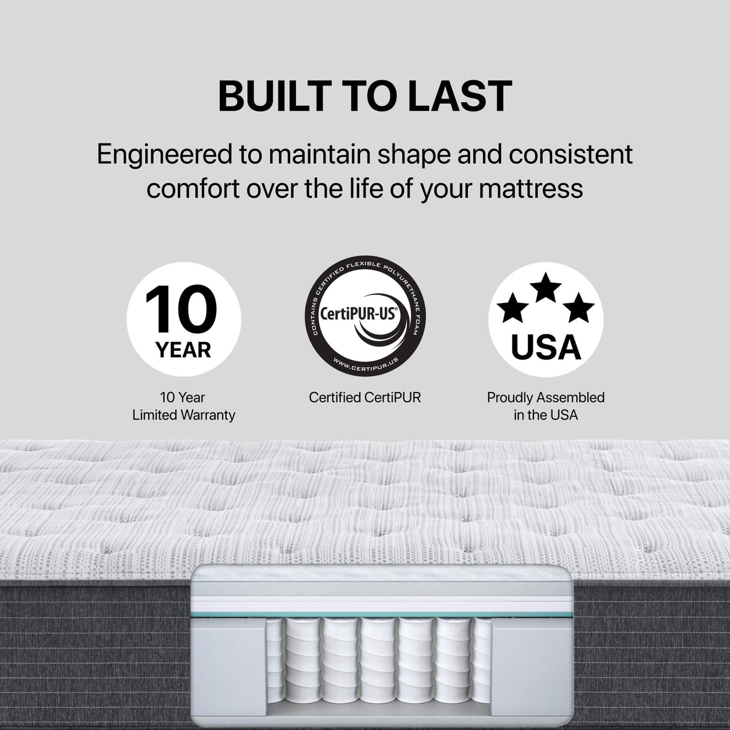 Beautyrest Silver® BRS900 Plush Mattress. Built to Last. Engineered to maintain shape and consistent comfort over the life of your mattress. 10 Year Warranty. Certified CertiPUR. Proudly Assembled in the USA.