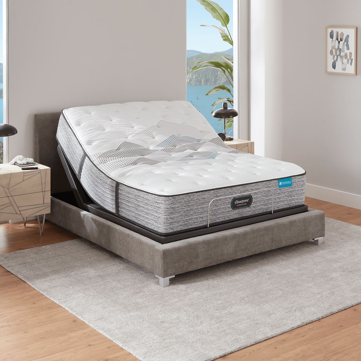 Beautyrest Harmony Lux Carbon Medium Mattress In Bedroom On Adjustable Base