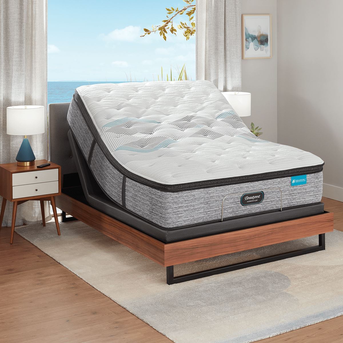 Beautyrest Harmony Lux Carbon Plush Pillowtop Mattress In Bedroom On Adjustable Base