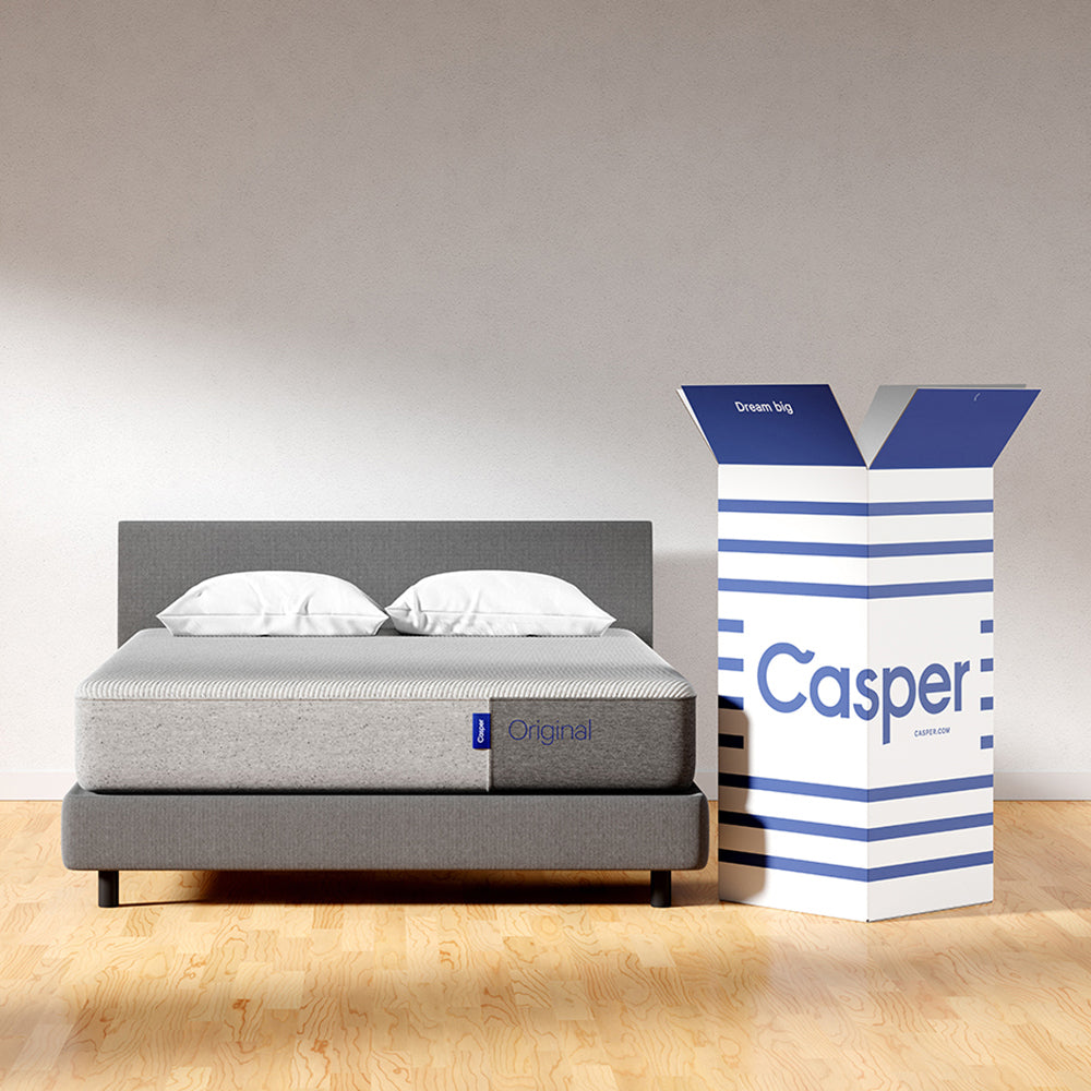 Casper Original Foam Mattress On Bed In Bedroom With Box Packaging