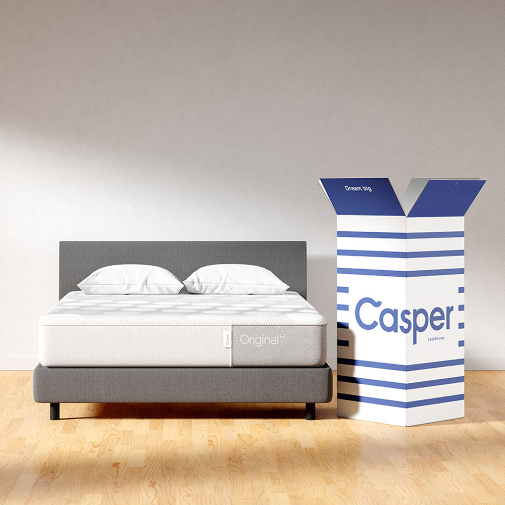 Casper Original Hybrid Mattress On Bed In Bedroom With Box Packaging