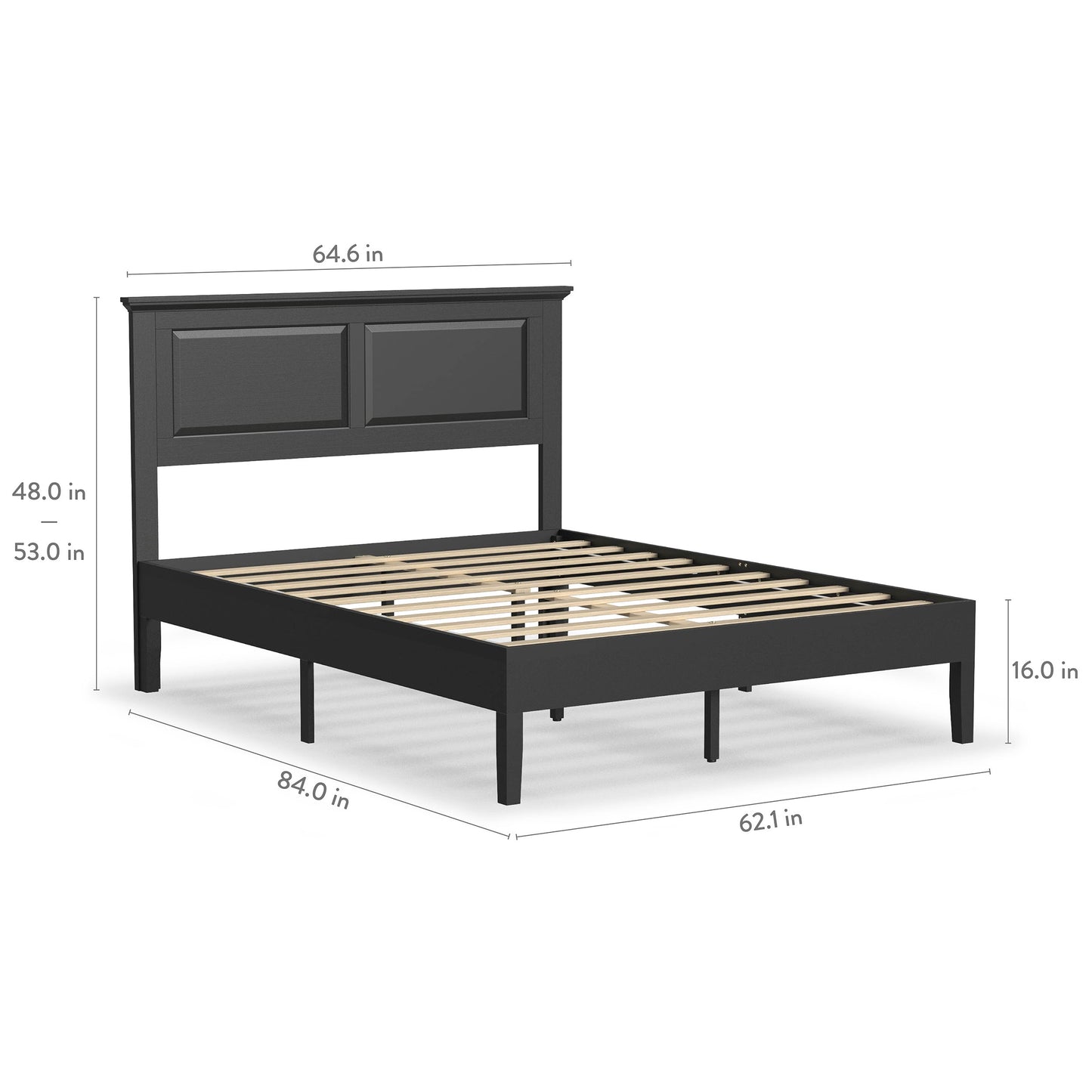 Rize Home Cottage Wood Platform Bed in Black - dimensions