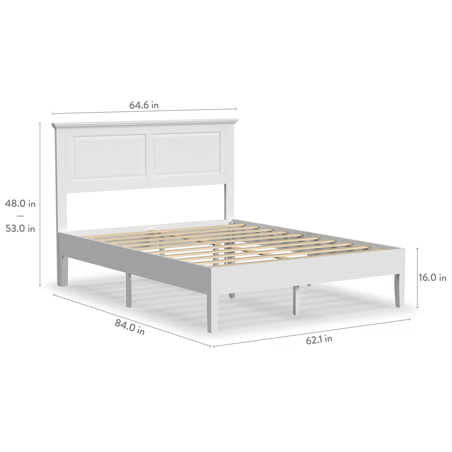 Rize Home Cottage Wood Platform Bed in White - dimensions