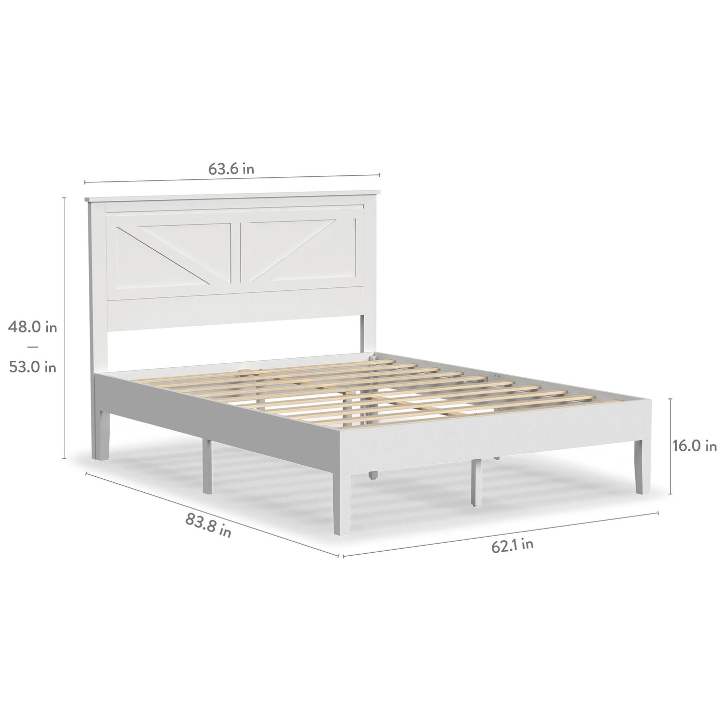 Rize Home Farmhouse Wood Platform Bed in White - dimensions