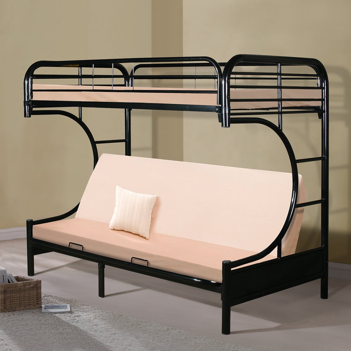 Global Trading Twin Over Futon Bunk Bed in Black in Room