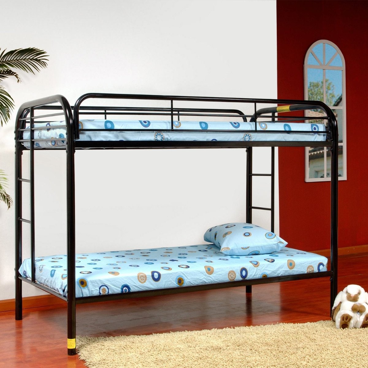 Global Trading Twin Over Twin Bunk Bed in Black in Room
