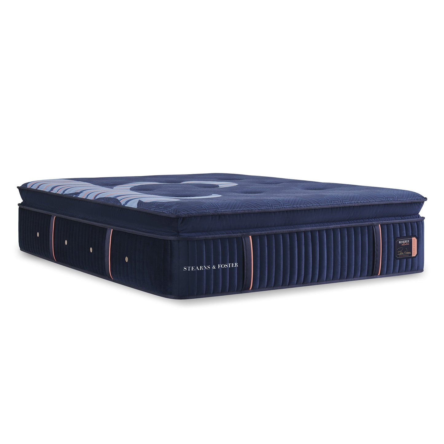 Products Stearns and Foster Reserve Firm Pillow Top Mattress shown at an angle, product only