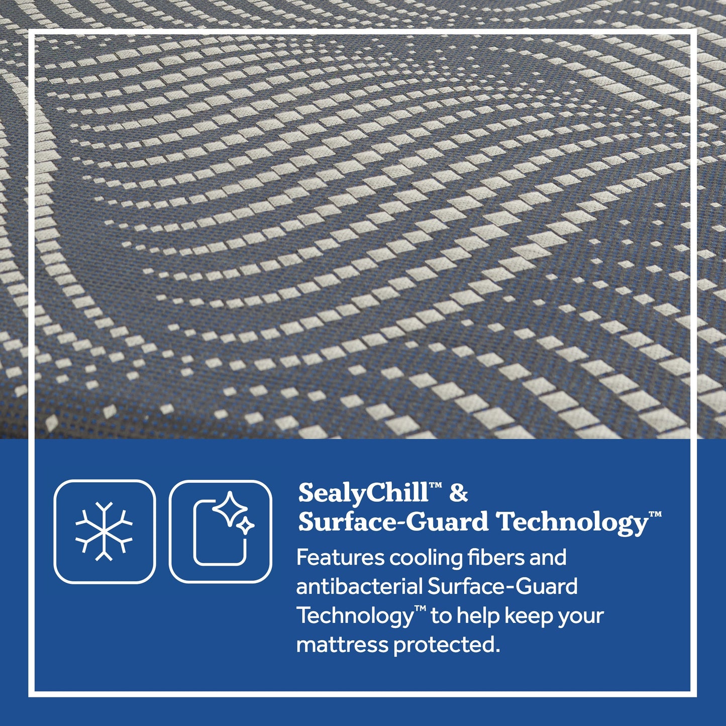 Sealy Albany Firm Mattress SealyChill & Surface-Guard Technology; features cooling fibers and antibacterial Surface-Guard Technology to help keep your mattress protected.