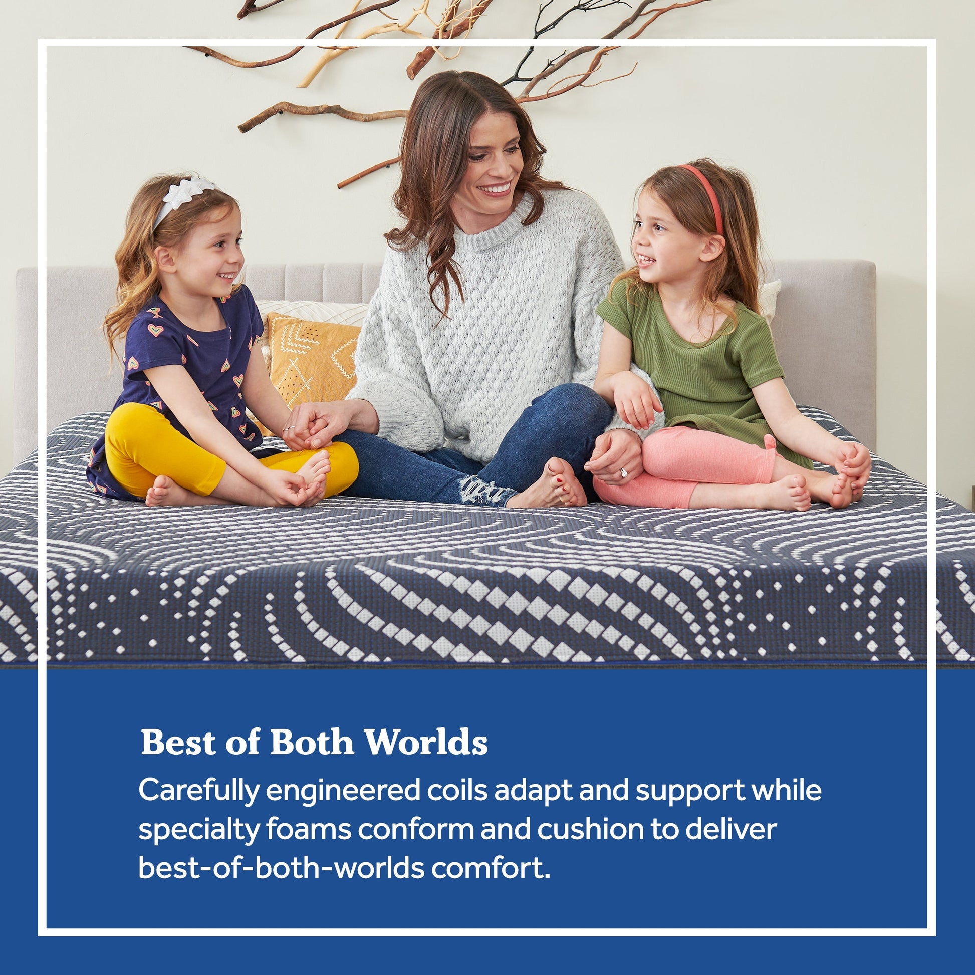 Mother and young daughters relaxing on Sealy High Point Firm Mattress