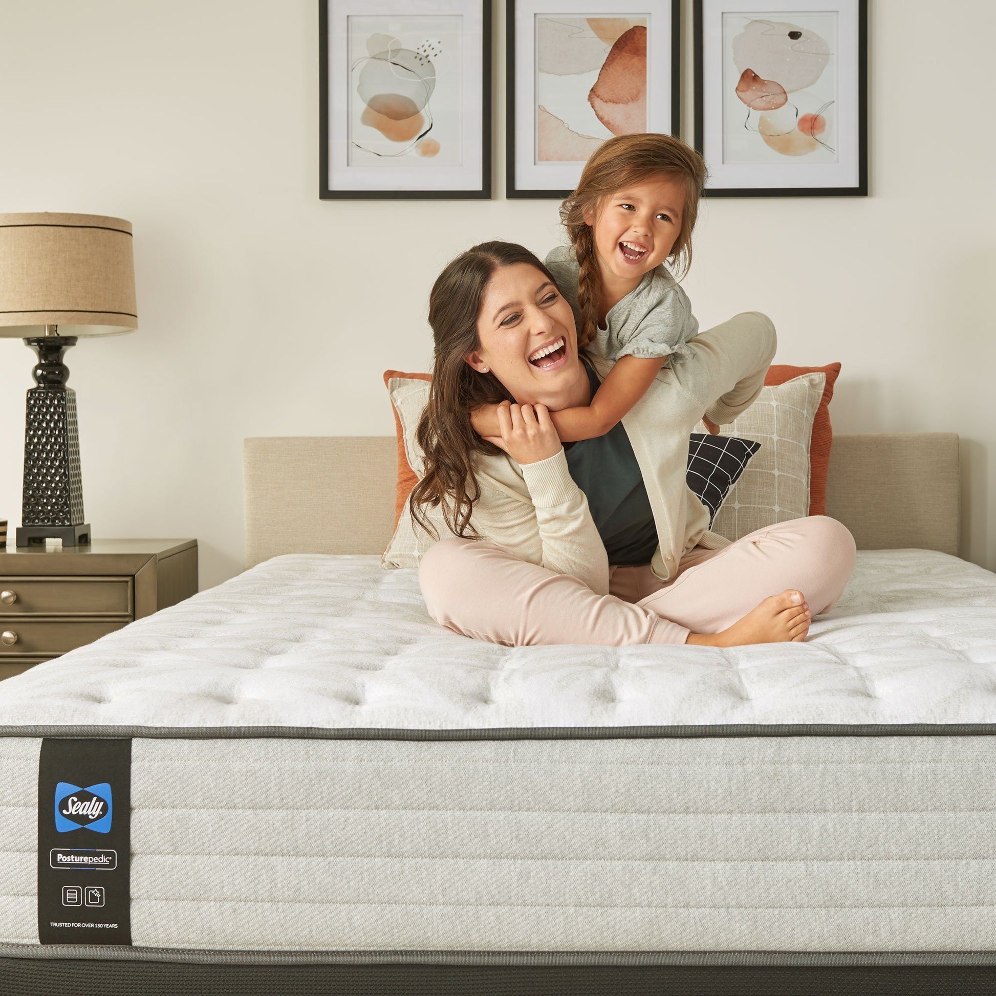 Sealy Hatton Soft Mattress In Bedroom Woman And Child Relaxing