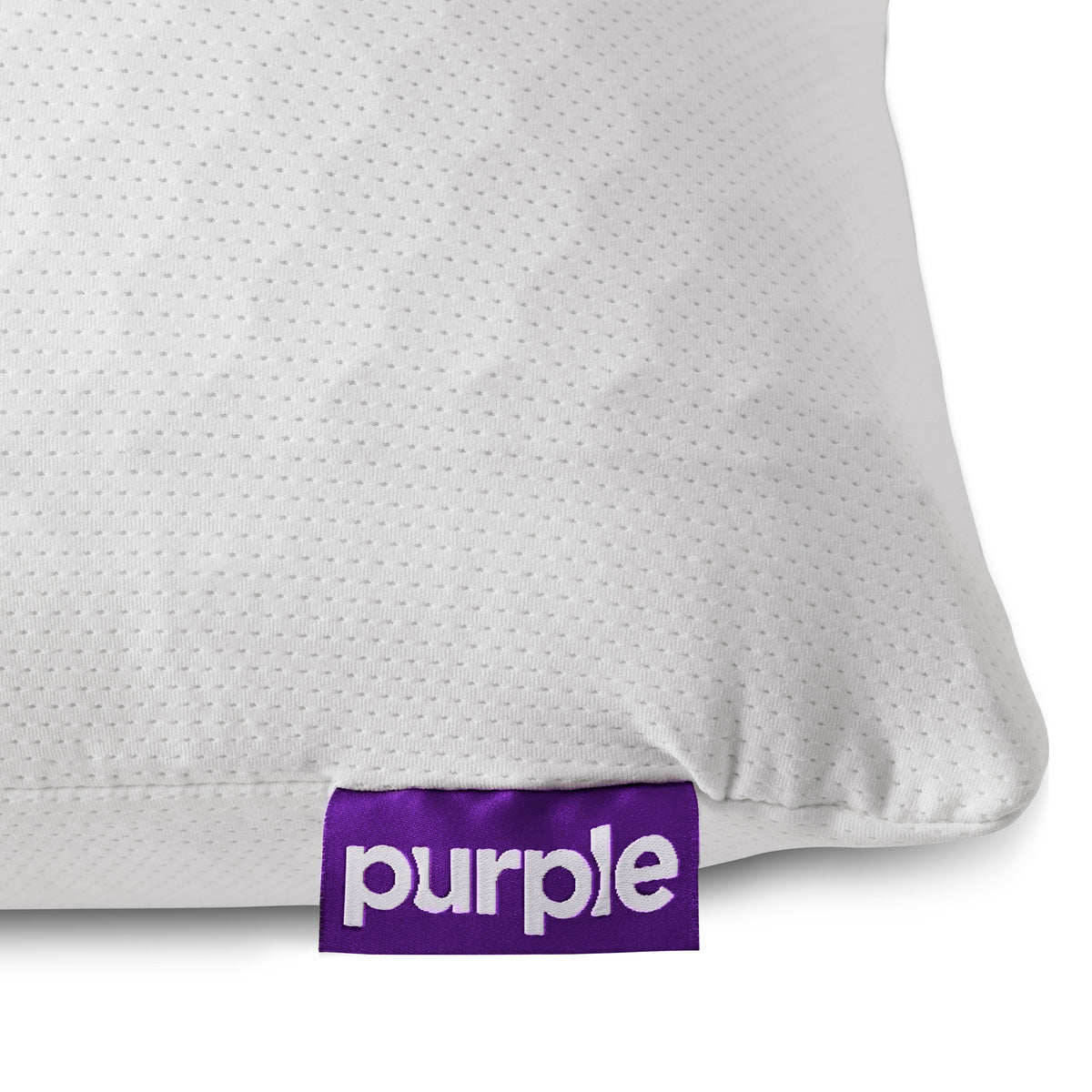 Purple Harmony Pillow Tag Detail Shot Showcasing The Purple Logo