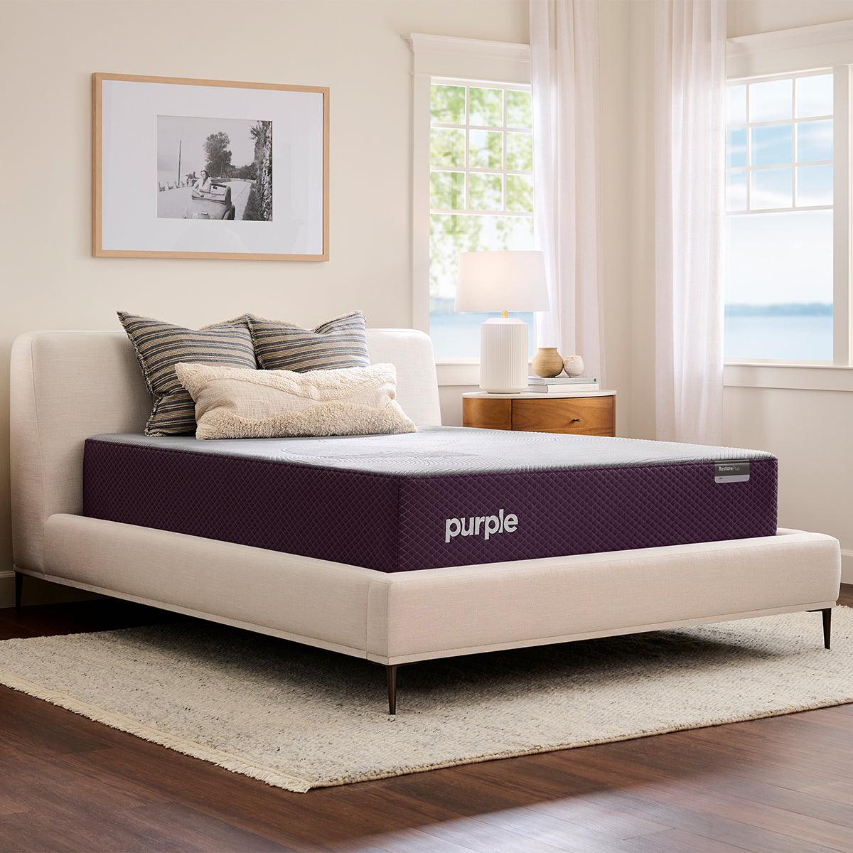 Purple Restore Soft Mattress In Bedroom Side Angle