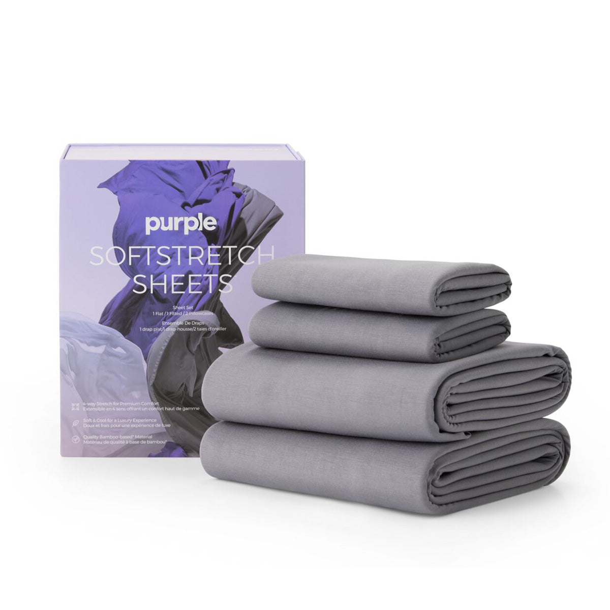 Purple SoftStretch Sheets Packaging and Sheets In Gray