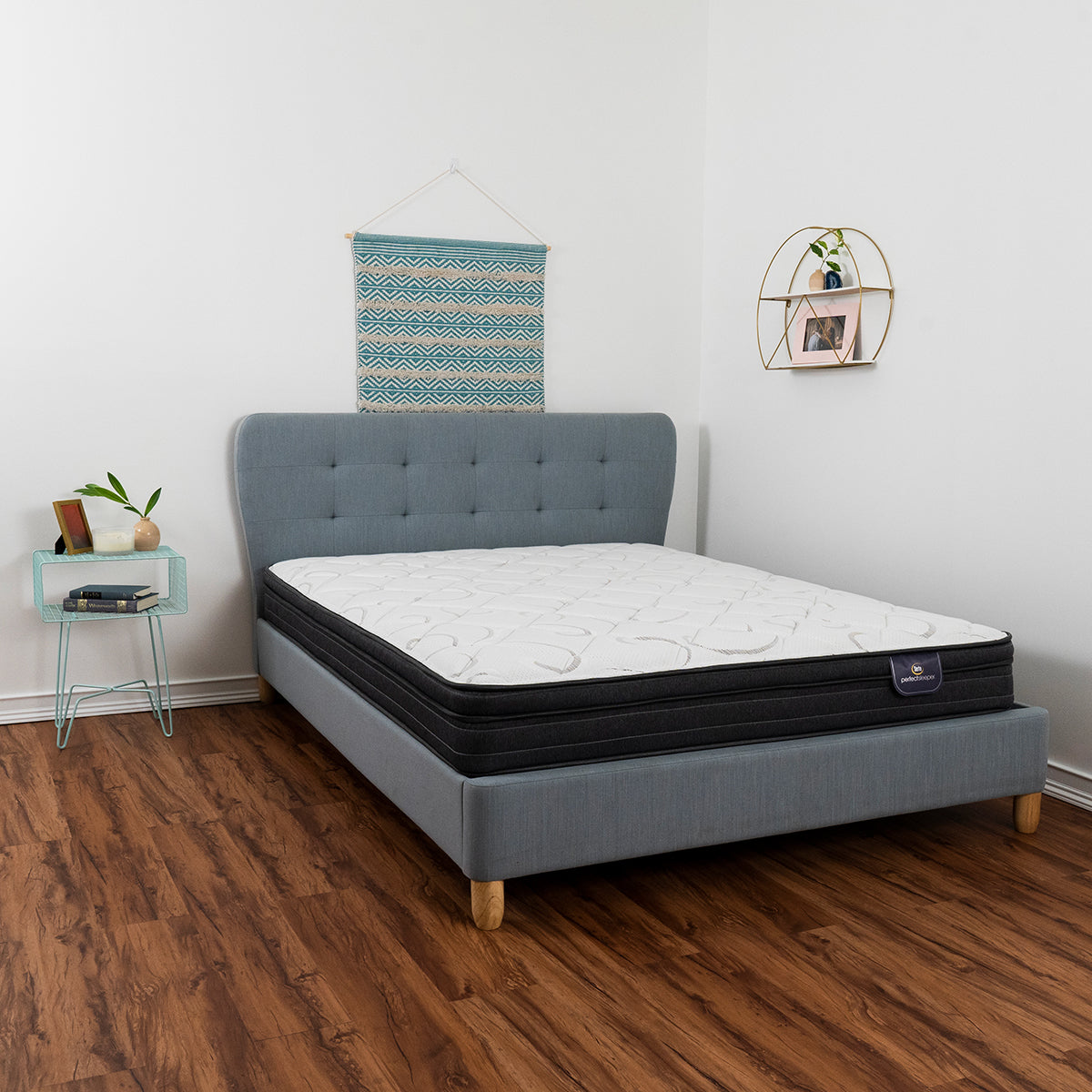 Serta Perfect Sleeper® Seabright Euro Top Mattress On Bed Frame In Bedroom Side View