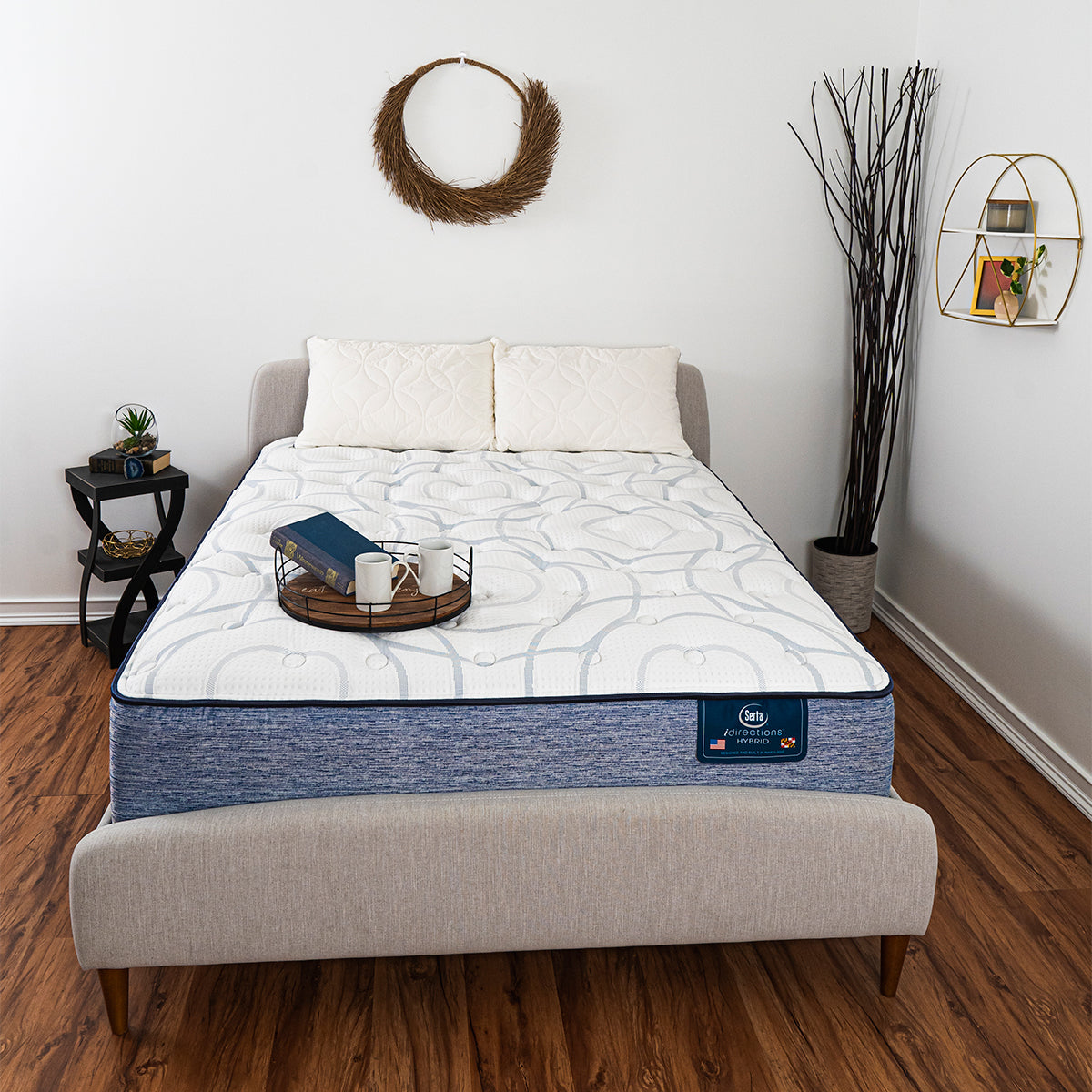 Serta iDirections X6 Hybrid II Firm Mattress On Bed Frame In Bedroom Overhead View