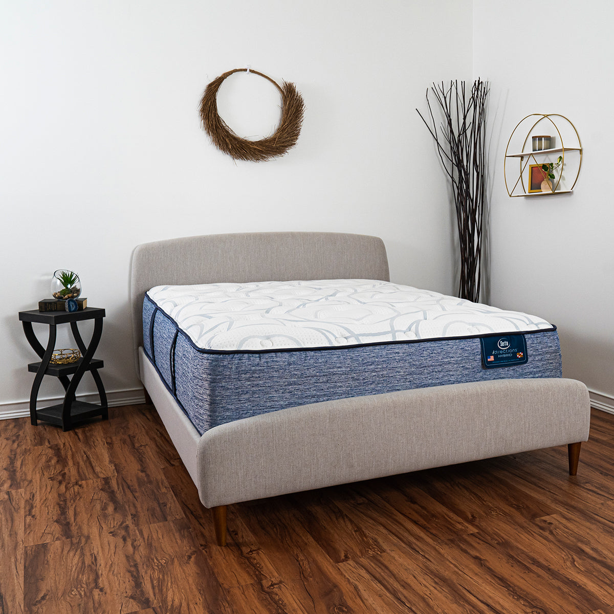 Serta iDirections X7 Hybrid II Plush Mattress On Bed Frame In Bedroom Angle View