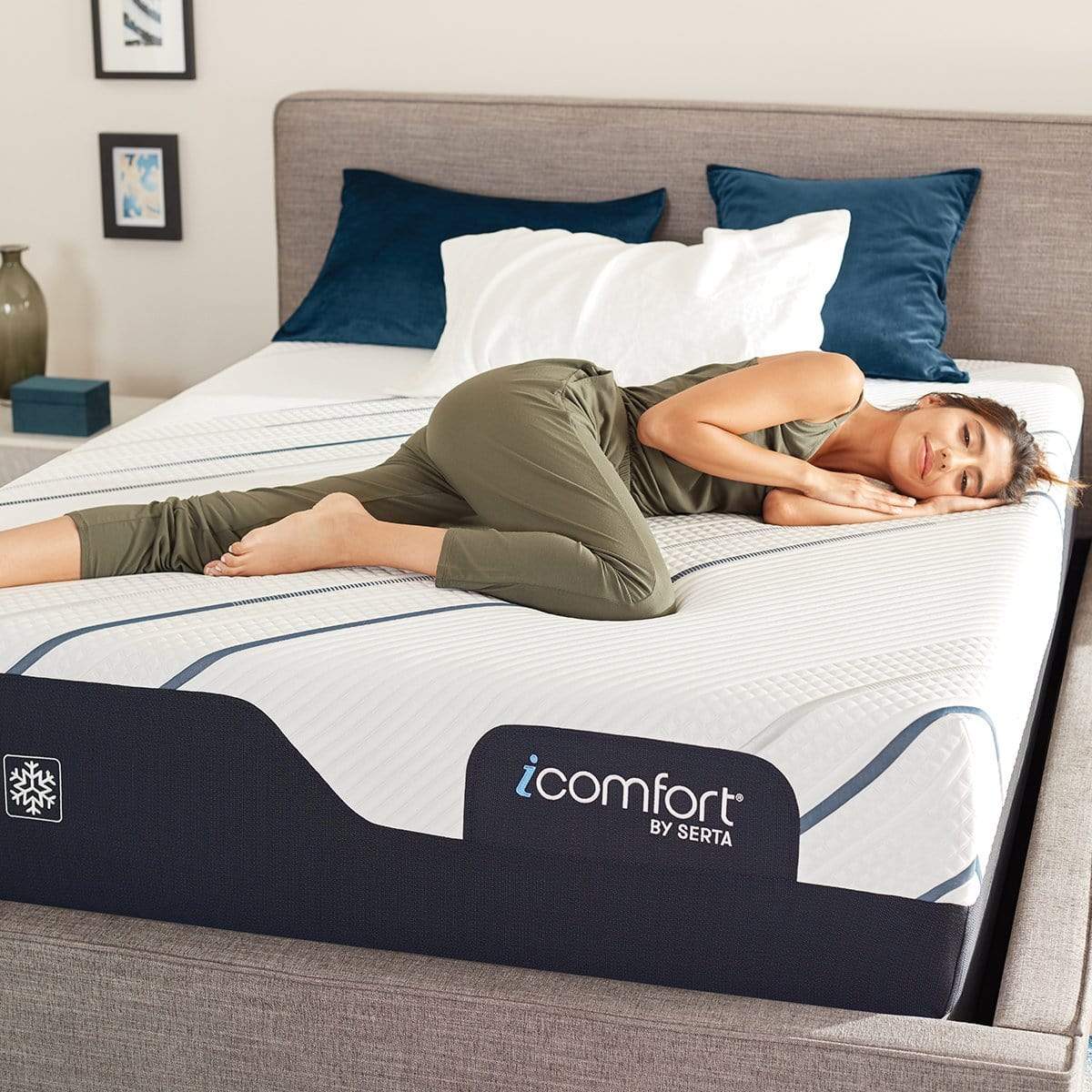 Woman Relaxing in Bedroom on Serta iComfort CF4000 Firm Mattress
