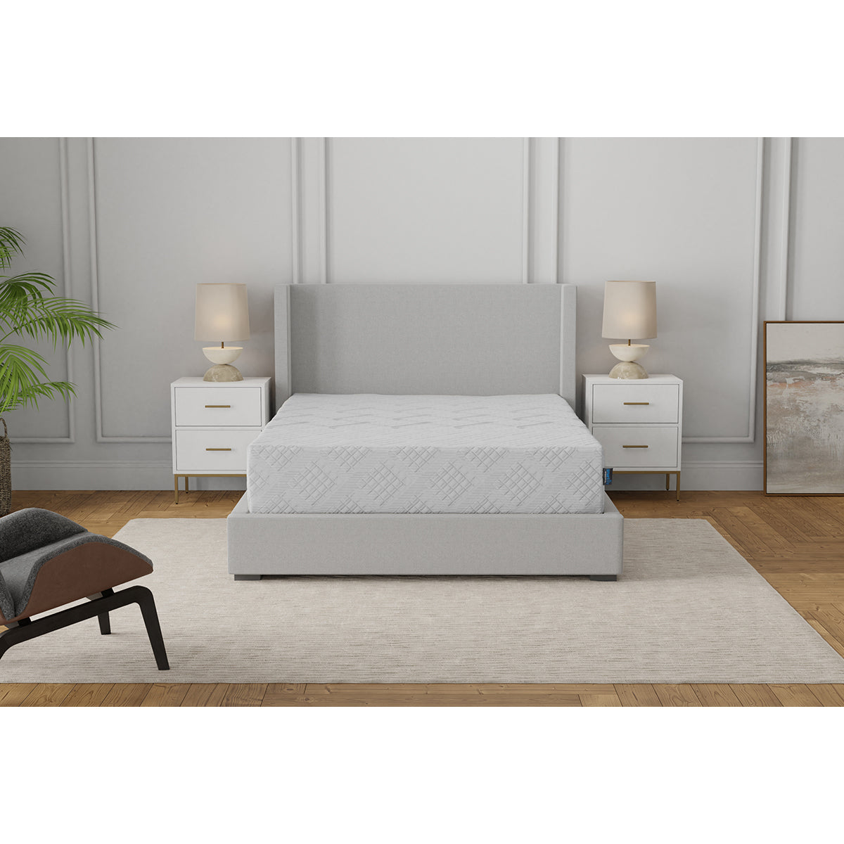SmartLife Calla Plush Mattress On Bed Frame In Bedroom Front View