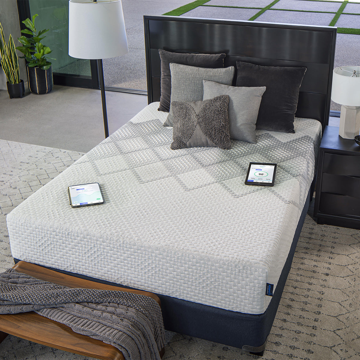 SmartLife Lily Medium Mattress in a bedroom with smart devices connected to change mattress settings