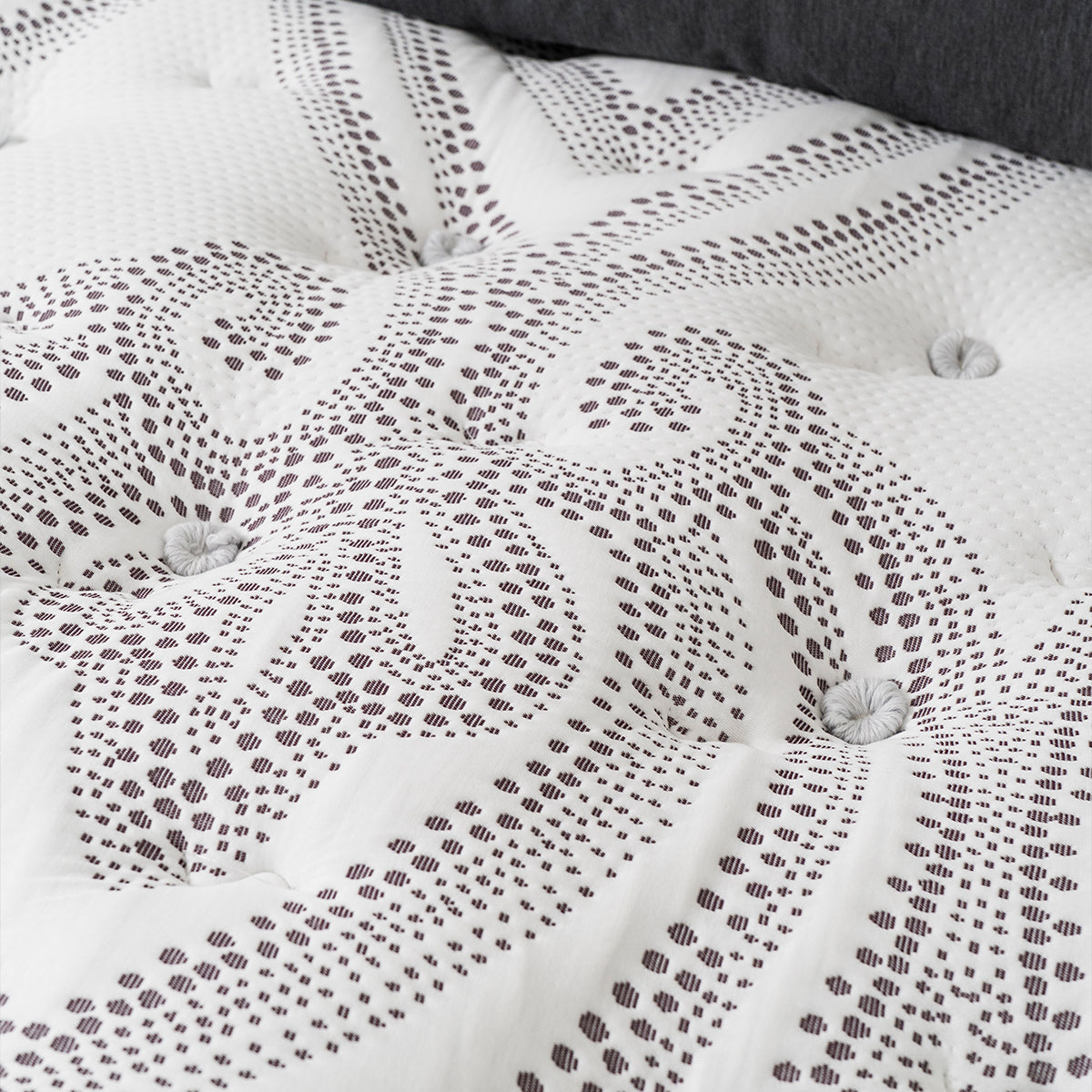 Spink and Co Leeds Luxury Firm mattress cover detail showing hand tufted poufs