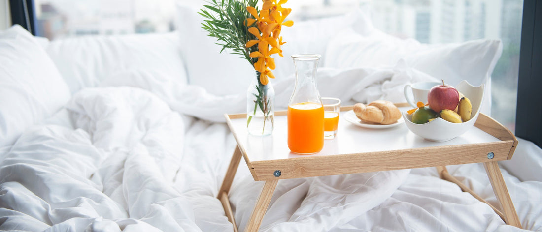 breakfast in bed on a pillow top mattress