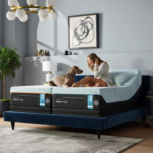 Tempur-Pedic TEMPUR-LuxeBreeze mattress on an adjustable base in a bedroom