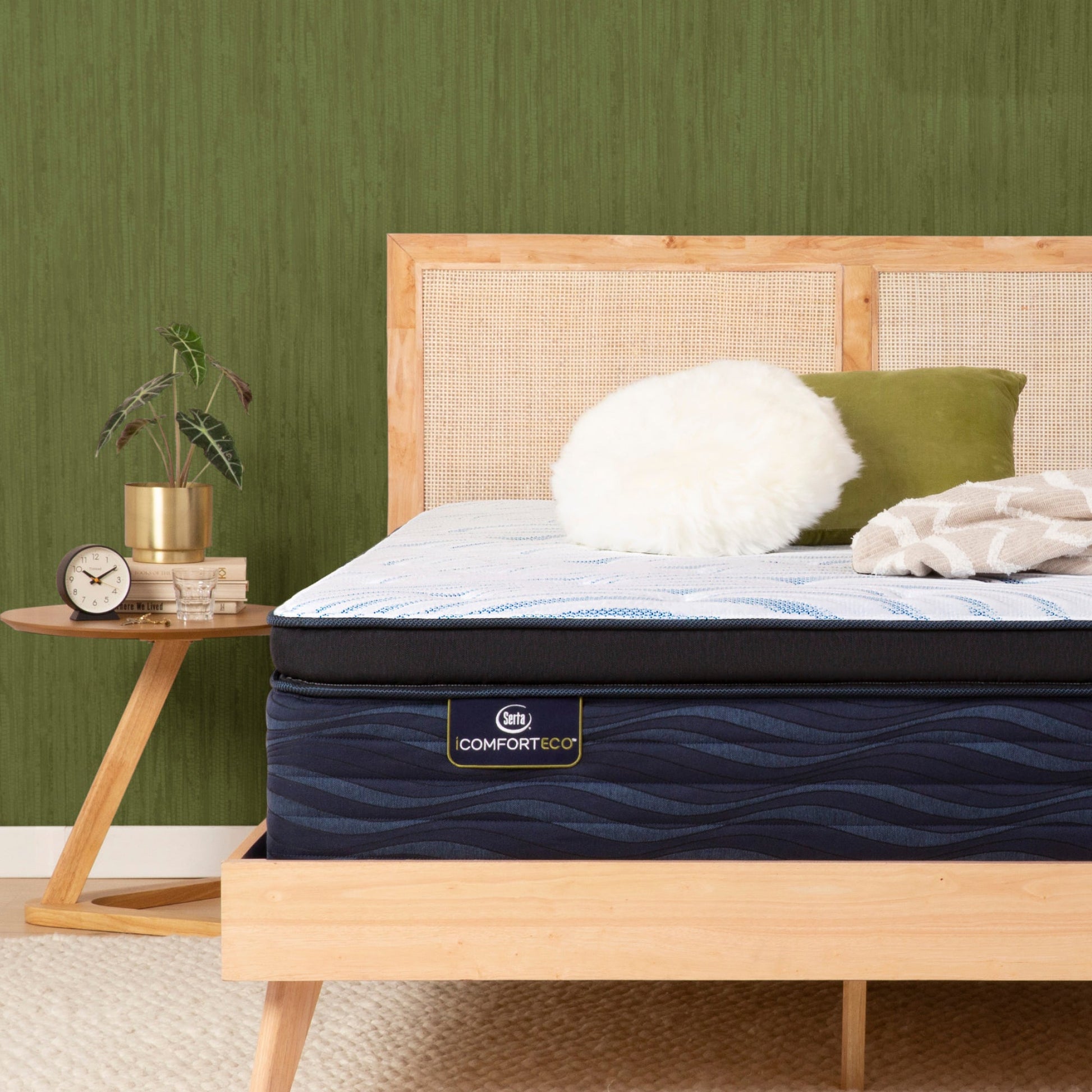 Serta iComfortECO Enhanced Quilted Hybrid Plush Pillow Top Mattress In Bedroom