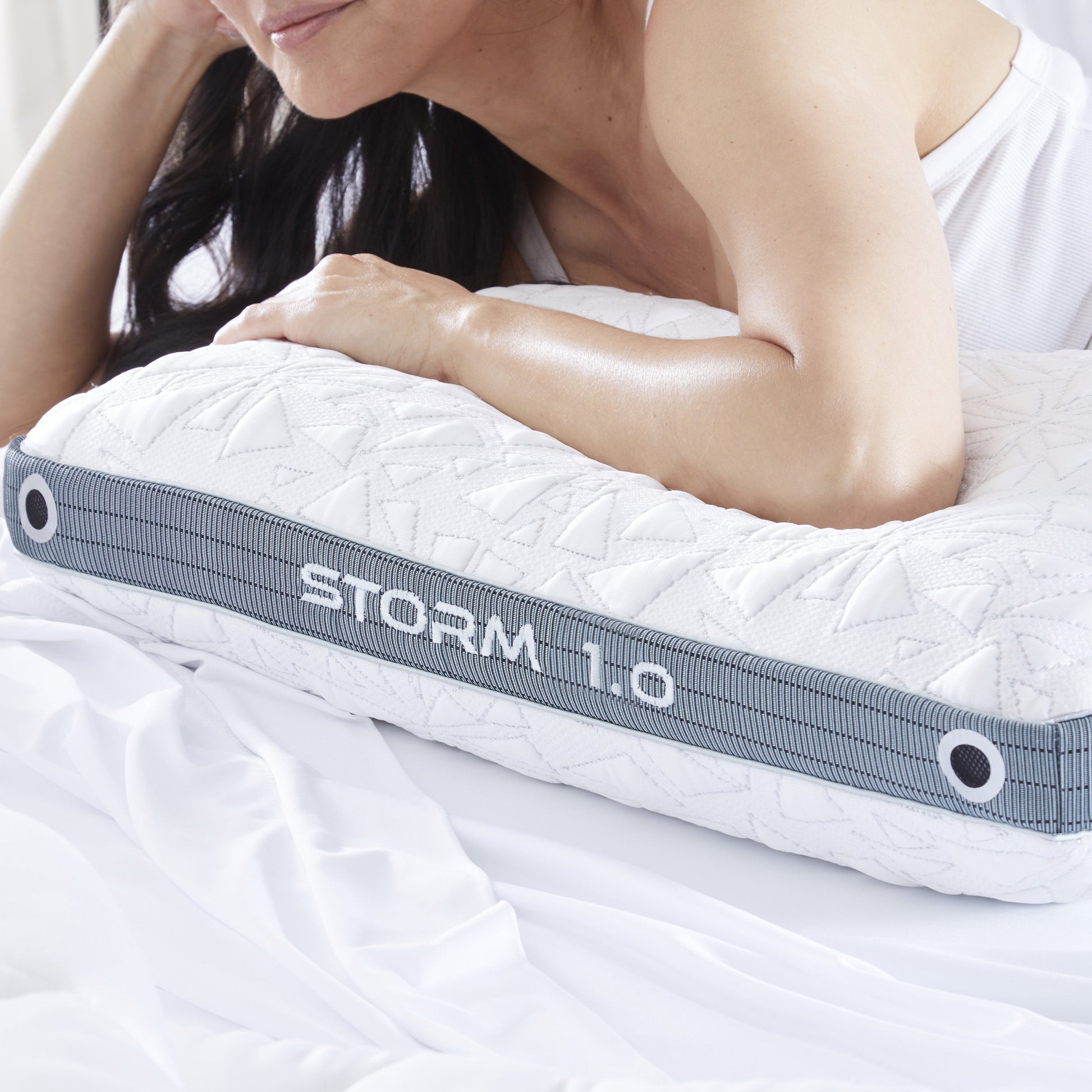 Woman Resting On Bedgear Storm II Performance Pillow