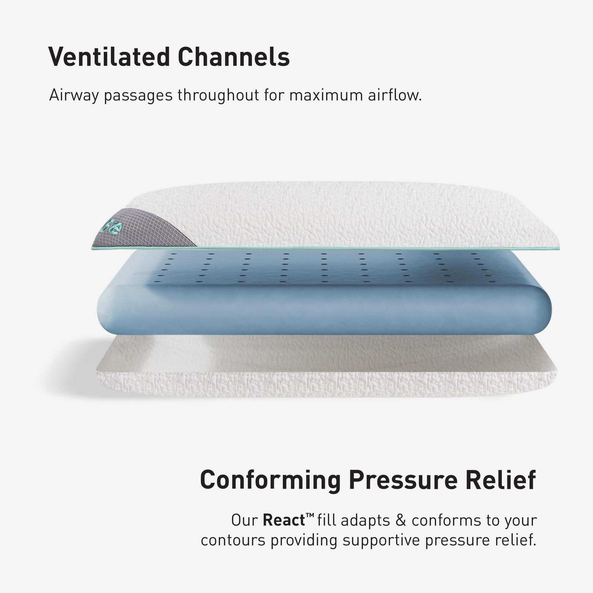 Bedgear Rise Performance Pillow Ventilated Channels & Conforming Pressure Relief