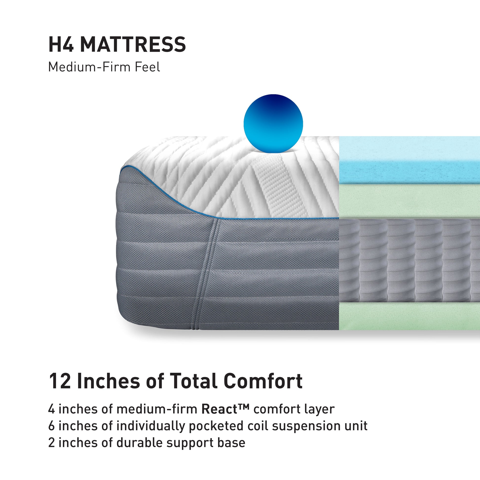Bedgear H4 Medium Hybrid Performance Mattress Comfort Layers