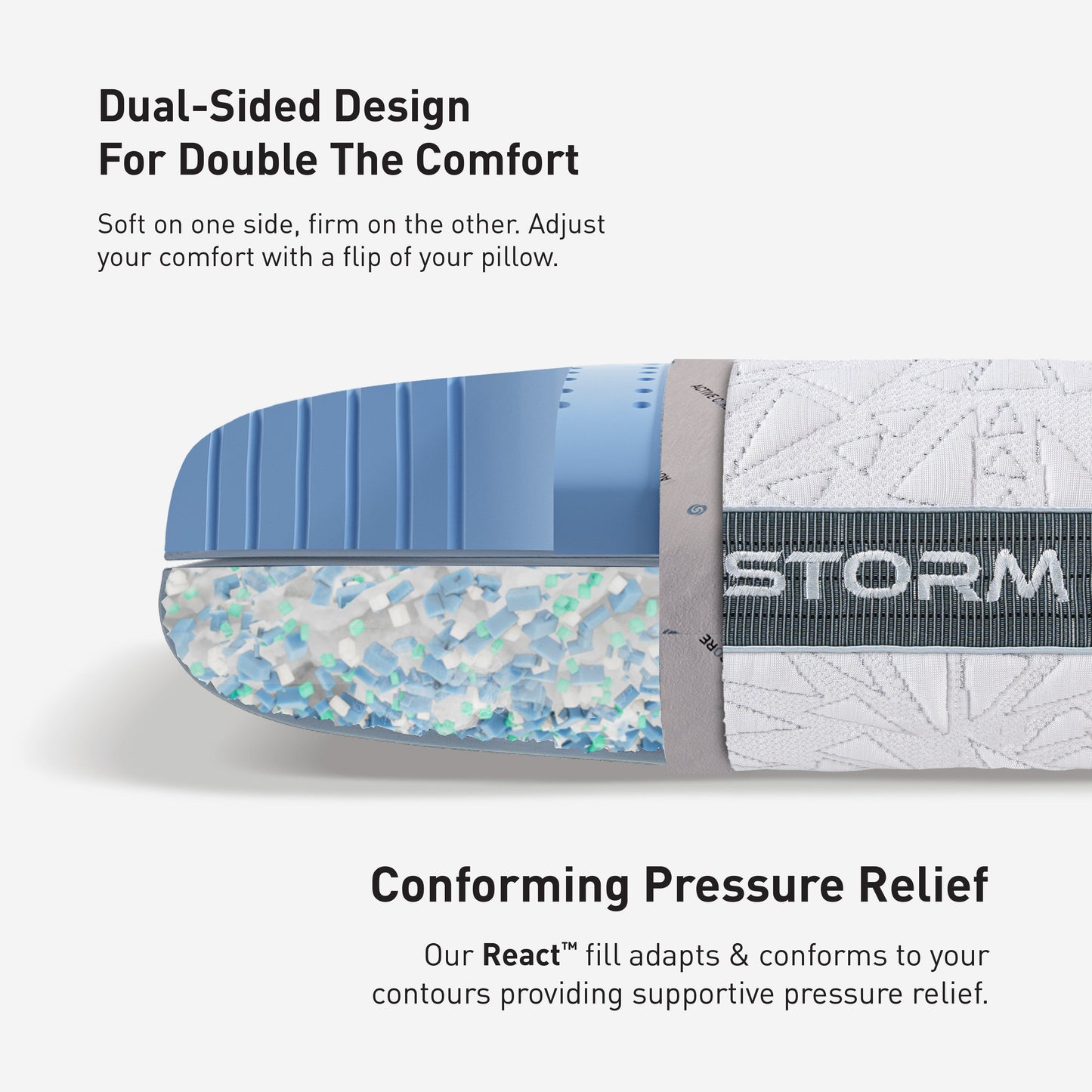 Bedgear Storm II Performance Pillow Dual-Sided Design and Conforming Pressure Relief