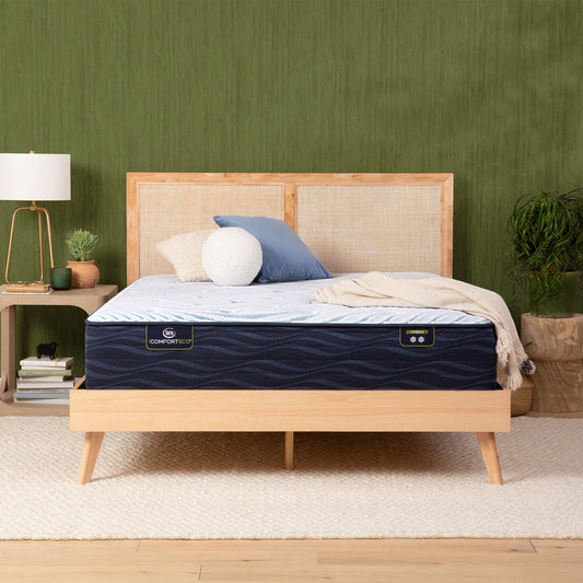 Serta iComfortECO Enhanced Smooth Hybrid Plush Mattress In Bedroom