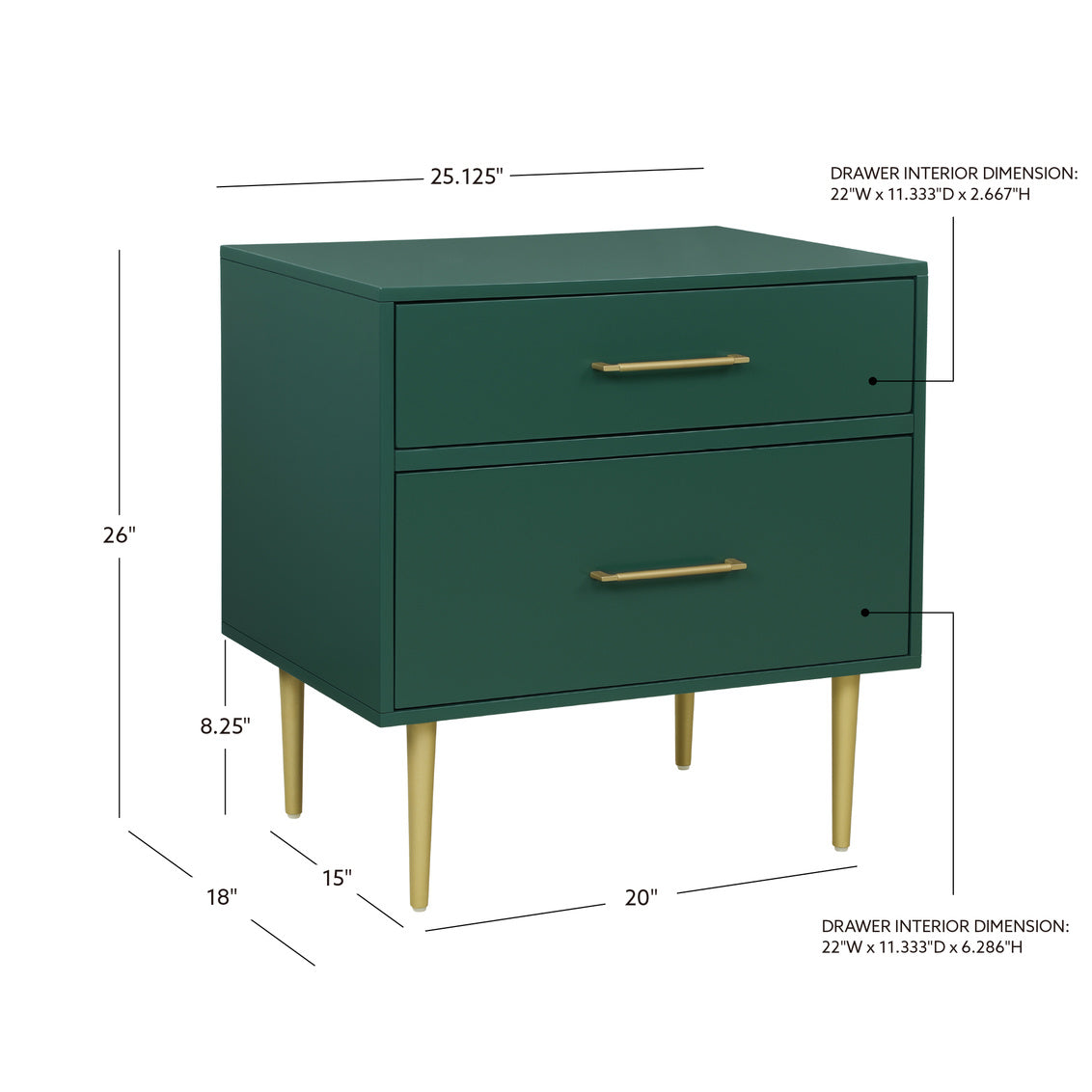 Gwyneth Nightstand in Dark Green-measurements