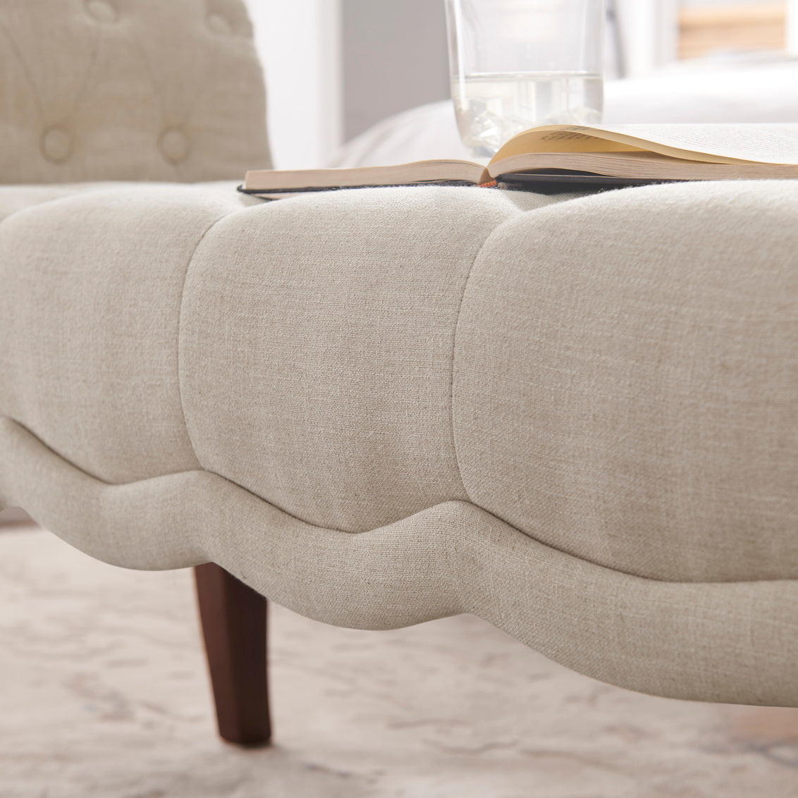 Madison Upholstered Bench in Natural closeup