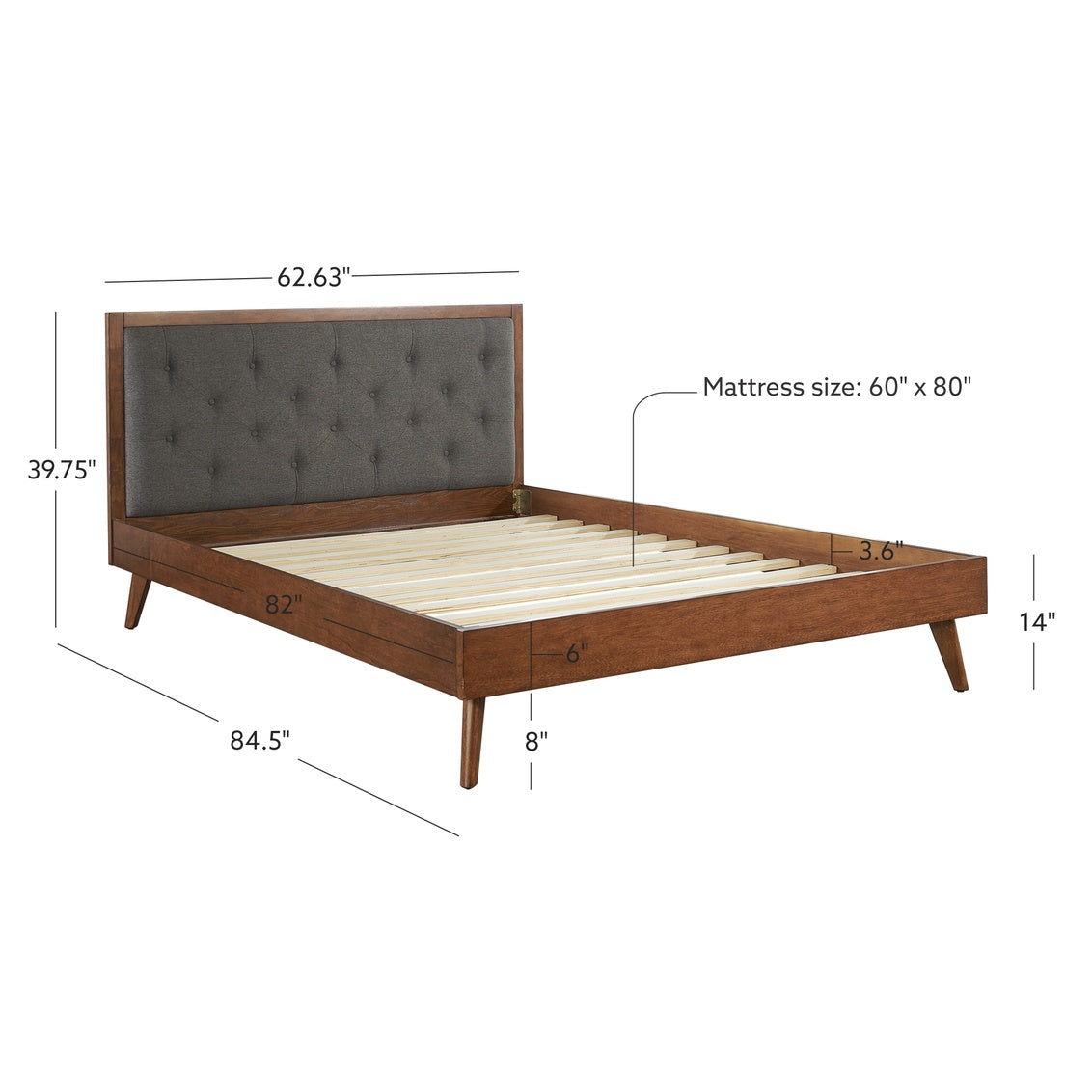 Hudson Upholstered Platform Bed-measurements