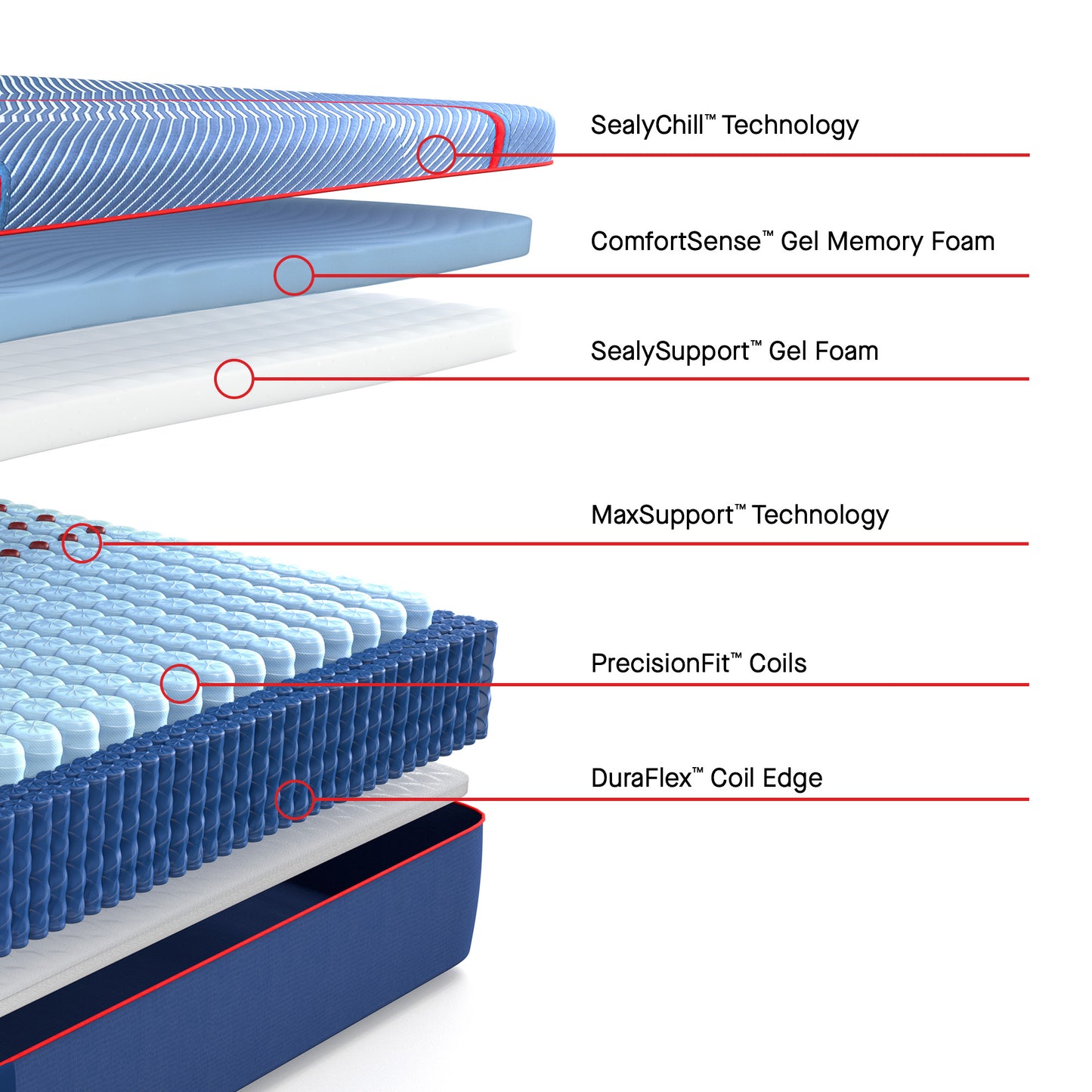 Sealy Posturepedic® Elite Albany II Hybrid Medium Mattress-cutaway