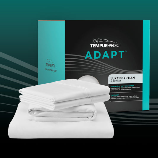 Tempur-pedic TEMPUR-Adapt® Luxe Egyptian Sheets stack with packaging.