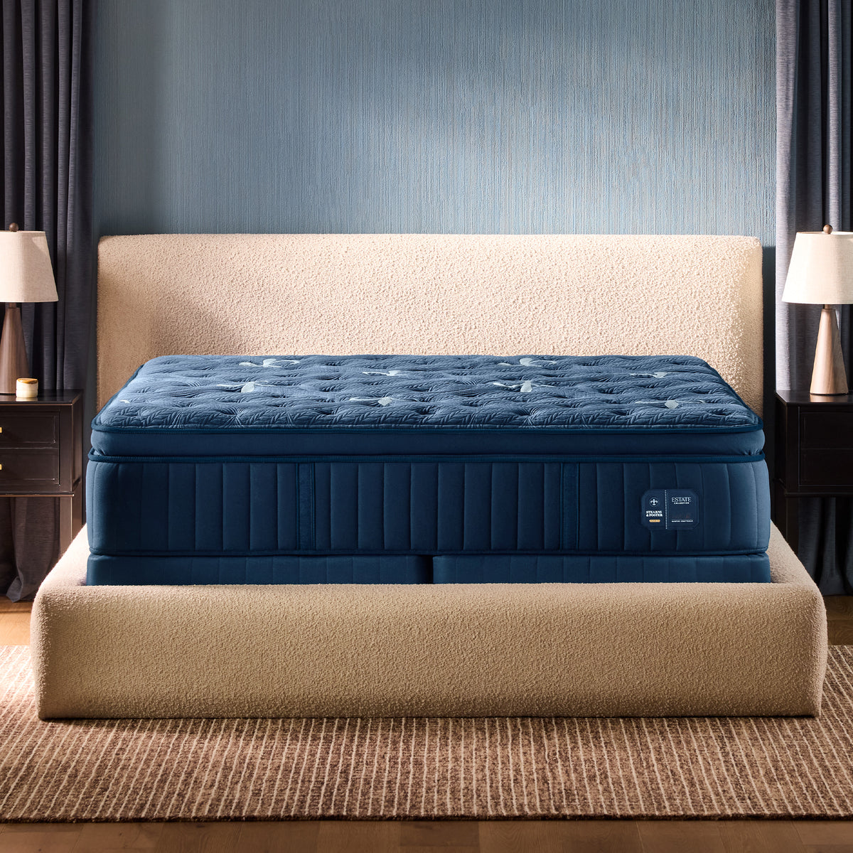 Stearns & Foster Estate Firm Pillow Top Mattress II front view in a bedroom