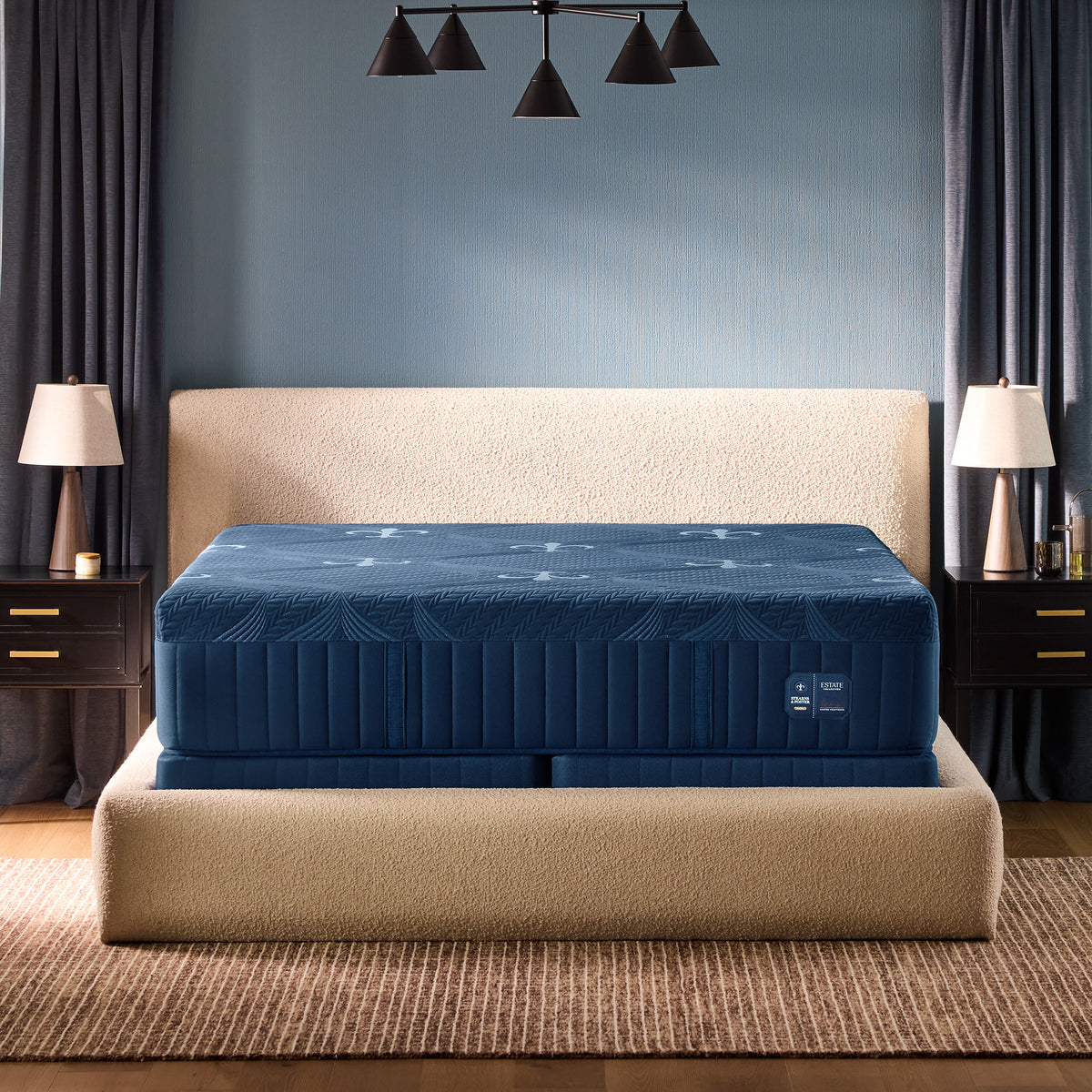 Stearns & Foster Estate Medium Hybrid Mattress II front view in a bedroom