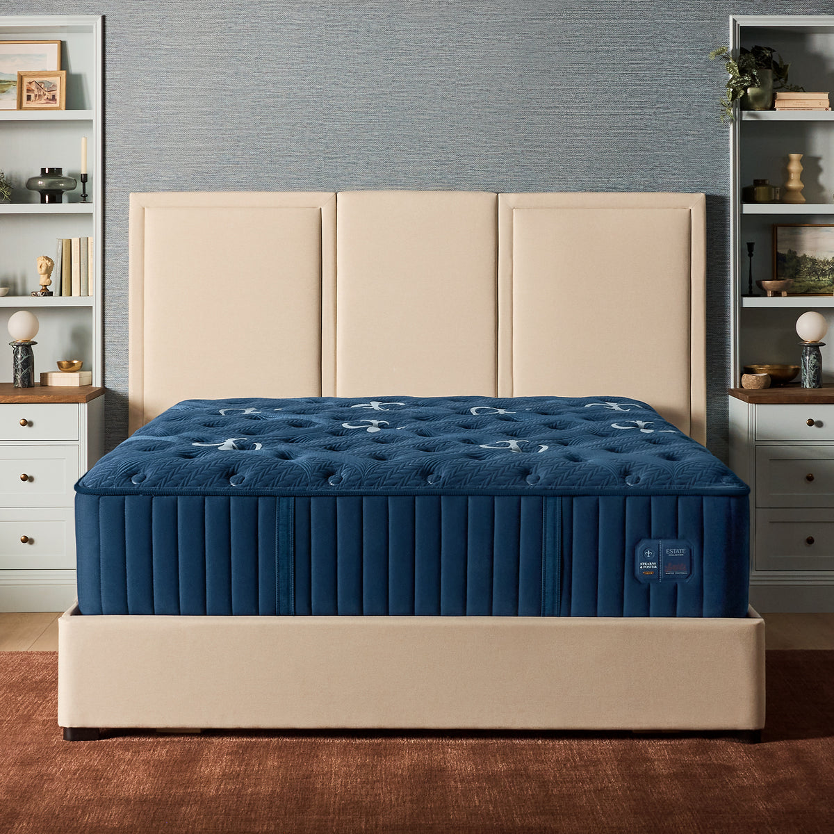 Stearns & Foster Estate Medium Mattress II front view in a bedroom