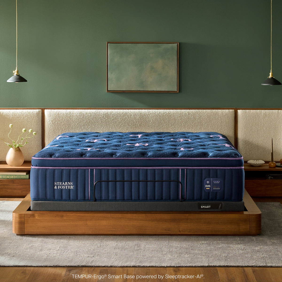 Stearns & Foster Legacy Firm Pillow Top Mattress II front view in a bedroom