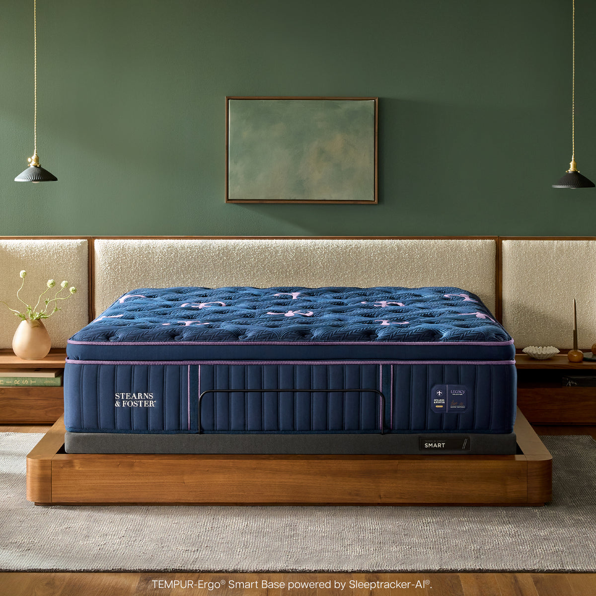 Stearns & Foster Legacy Medium Pillow Top Mattress II front view in a bedroom