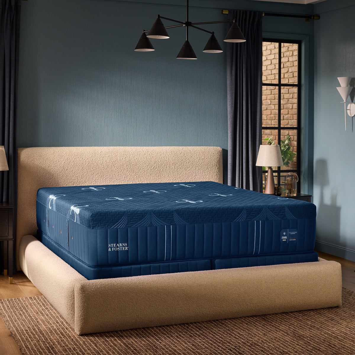 Stearns & Foster Lux Estate Firm Hybrid Mattress II angled in a bedroom