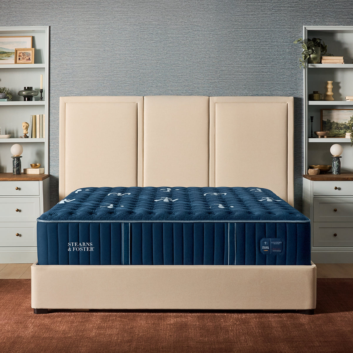 Stearns & Foster Lux Estate Firm Mattress II front view in a bedroom