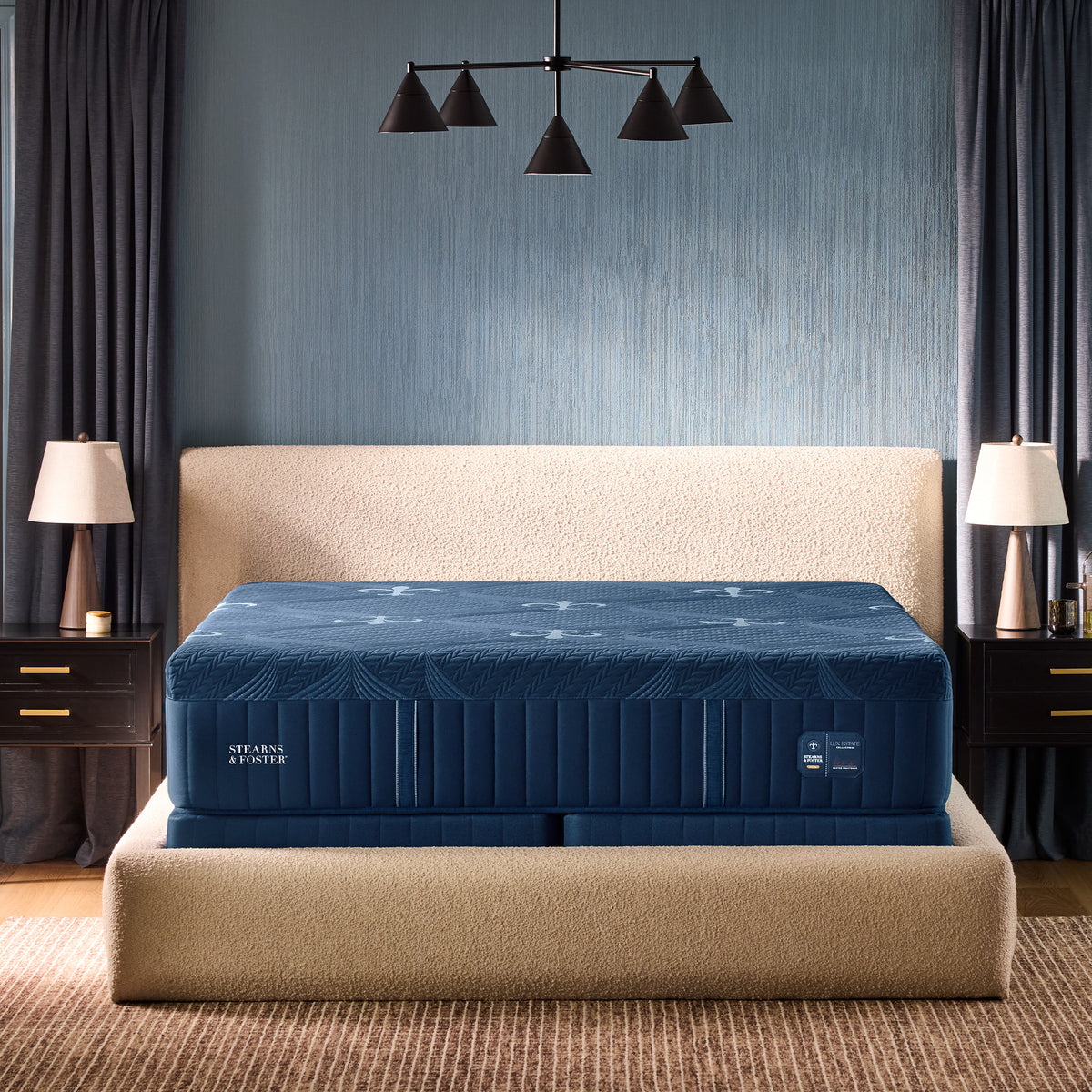 Stearns & Foster Lux Estate Soft Hybrid Mattress II front view in a bedroom