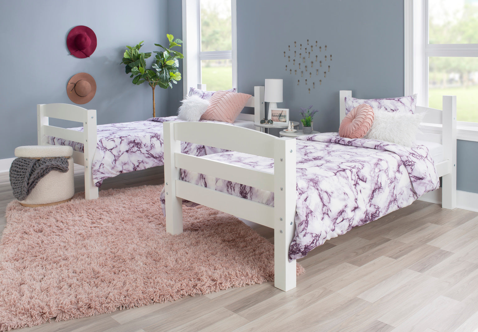 Levi Twin over Twin Bunk Bed in White-separated lifestyle