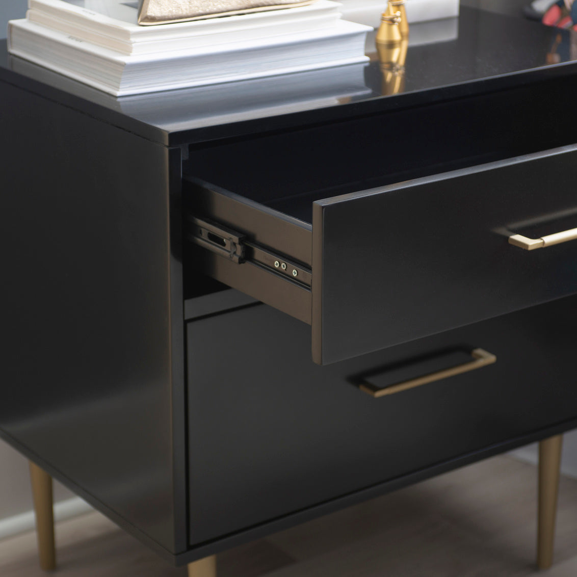 Gwyneth Nightstand in Black-drawer